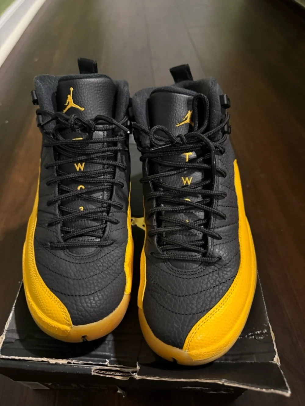 Jordan Men’s Sneakers — Black & Yellow Retro 12 (7y)